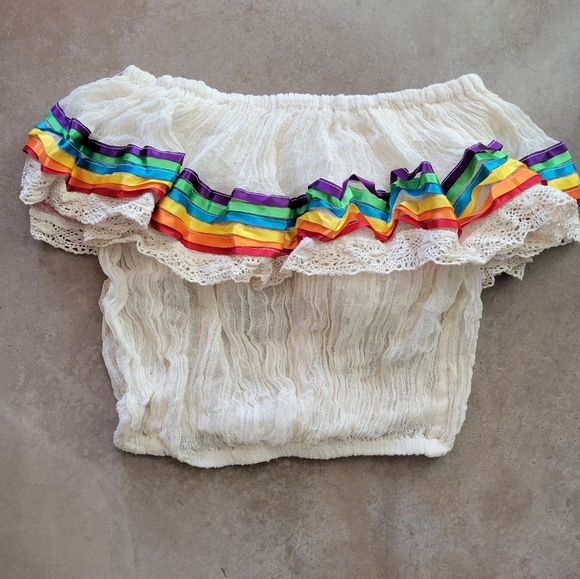 🏴☠️ Jen's Pirate Booty Rainbow Tube / Crop Top Cha Cha Natural cotton gauze 🌈 - Picture 2 of 3